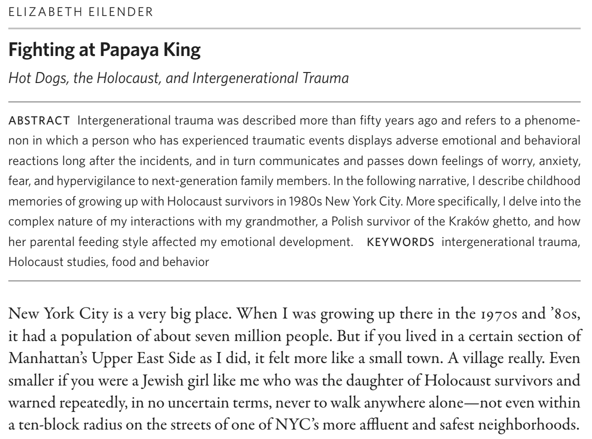 A screenshot of Elizabeth Eilender's piece, Fighting at Papaya King